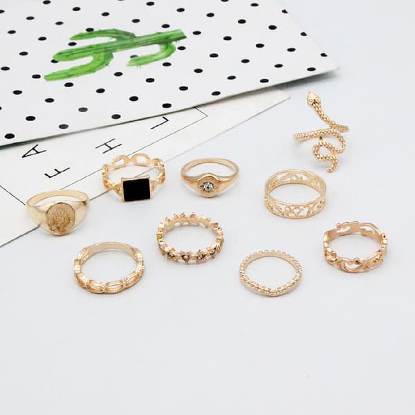 Guld Silver Knuckle Rings Set för Kvinnor Flickor, 9PCS BOHO Rings,Vi