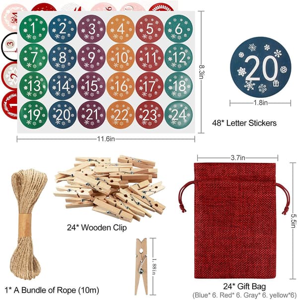 24 stk julepose-sett med nedtellingskalender, julekalender