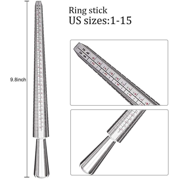 Ringstorleksmätare, aluminiumringmandrel och fingermätare