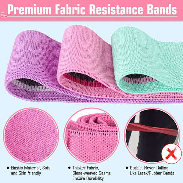 Elastiskt fitnessbandset med 3, motståndsband för yoga, pilates,