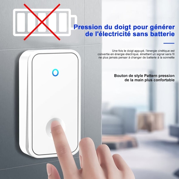 Trådløs Plug-in Ringeklokke - Trådløs, Intet Batteri Kræves, 60 Melodier, 5-Niveau Lydstyrke, LED-blink, Ringeklokkesæt med 150 Meter, LED-blink