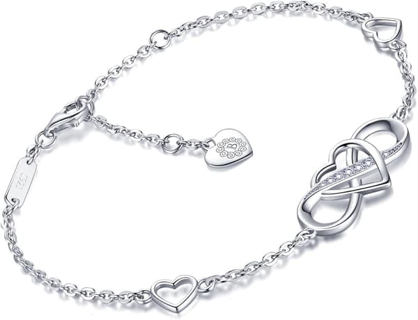 Damer Armband 925 Sterling Silver Infinity Hjärta Vitguld Pläterad