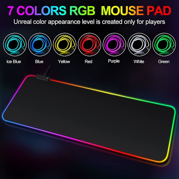Stor RGB Gaming Musemåtte - 10 Lystilstande Touch Control Udvidet