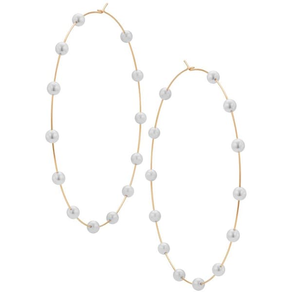 Store runde hoops Super Huge Circle Pearls Øreringe Tynde Dangle Guld Si
