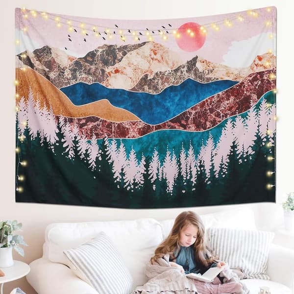 Auringonlaskun tapetti Metsäpuu Tapetti Vuori Tapetti Psychedeli