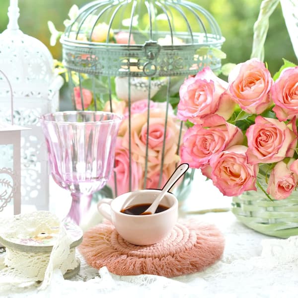 6 stk. Pink Tassel Lace Boho Underkopper - Absorberende 18cm Sød Pink Underkop