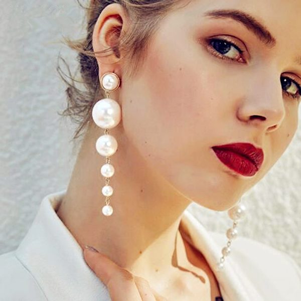 Kvinde Øreringe Perler Lange Dangle Øre Manchet Stud Øreringe Eardrop