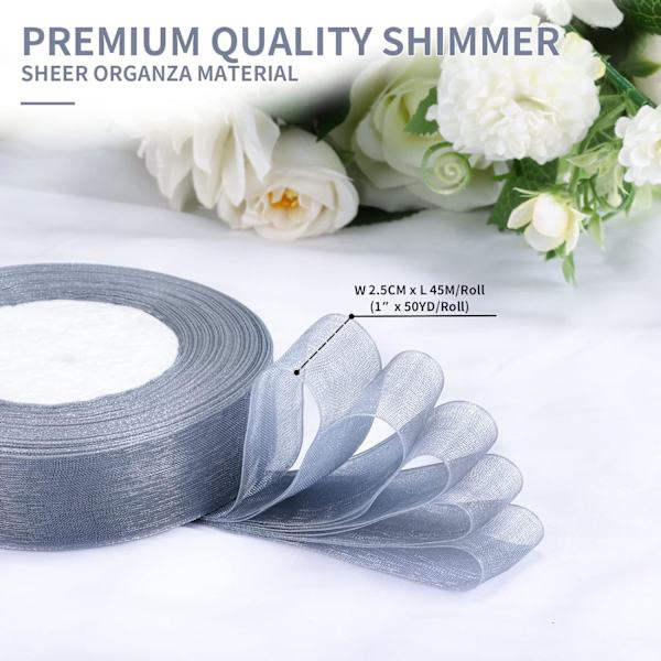 25mm x 45m/rulla Glitter Sheer Organza -nauha, Chiffon Fabric Ribb