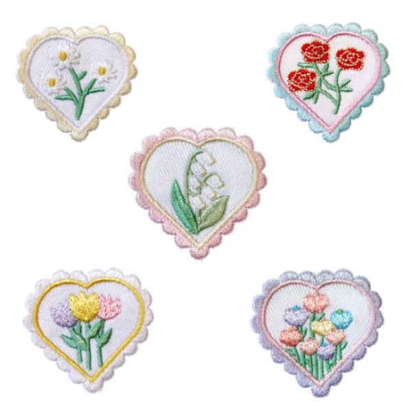 5 stycken kärleksbroderade lappar, broderade självhäftande lappar Sy O