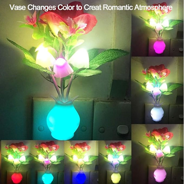 2 stk. Plug-in Blomster LED Svampe Natlampe med Skumring til