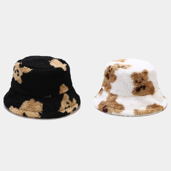 1 STK Hvid Dame hat efterår og vinter søde bjørn mønster tykkere