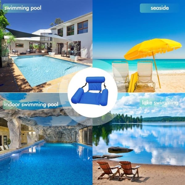 Hopfällbar flytande ryggstödsstol för pool, multifunktionell