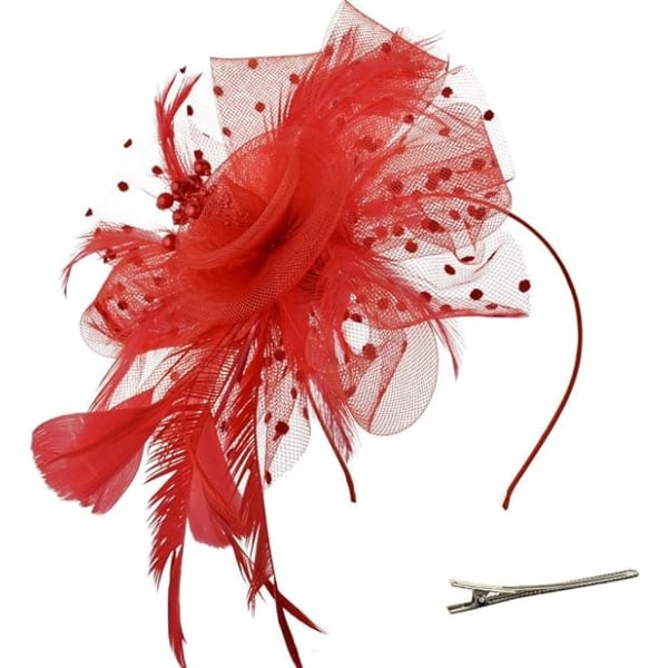 Fascinator Feather Hat Wedding Dames Day Pannband och Clip Cockt