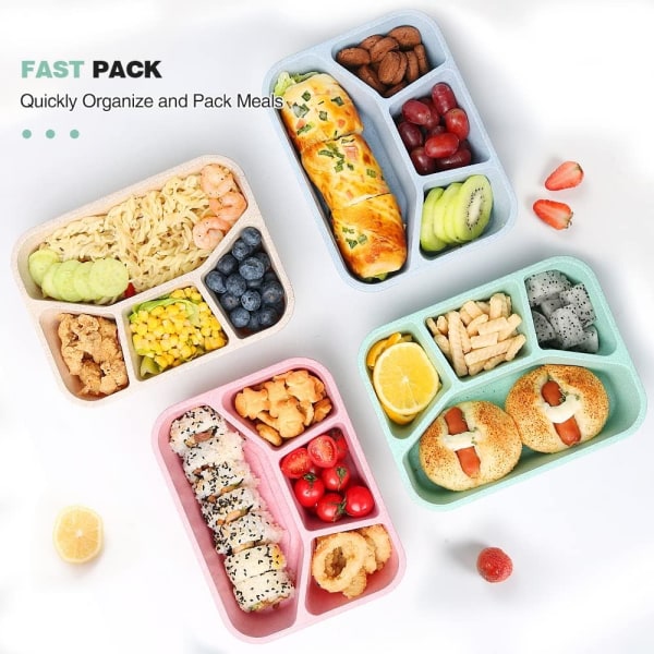 4-pack Bento Lunch Box, 4-fackslåda för matberedning, lunch