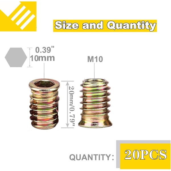 20 kpl M10 x 25 mm galvanoitu hiiliteräs huonekalujen kierretapit kuusiokolokantaruuvit puuhuonekaluille
