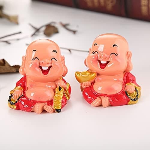 2 sæt af leende Buddha rige kunst håndværk søde bil dekoration acc