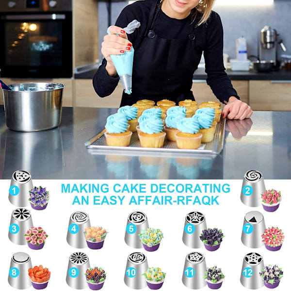 27 osainen venäläinen pursotusterien sarja, 12 kukkafrosting-terää suuttimia I