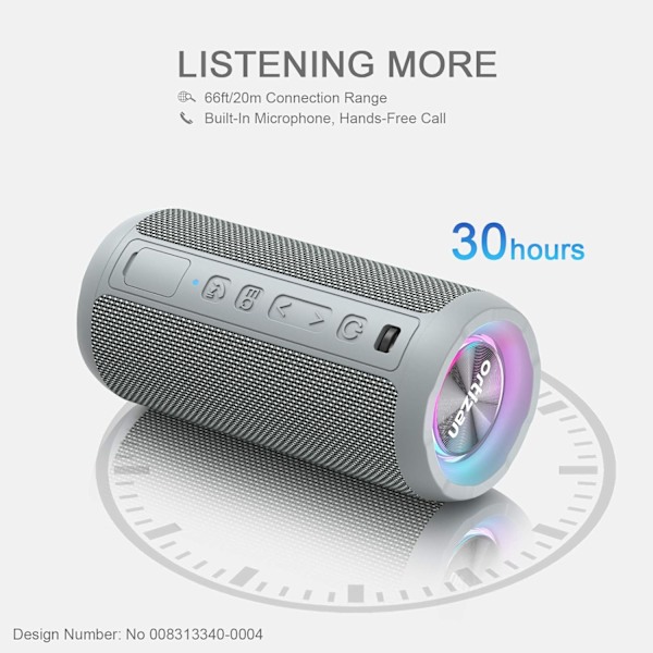 Bärbar trådlös Bluetooth-högtalare, LED-ljus, IPX7 30H uppspelning