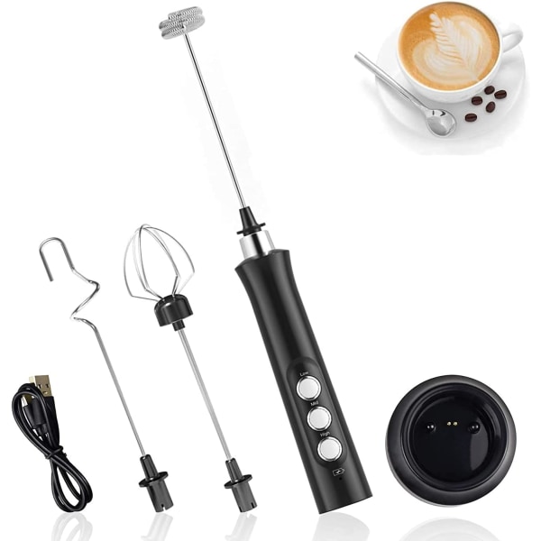 Håndholdt elektrisk melkeskummer, 3 i 1 USB-oppladbar visp, 3
