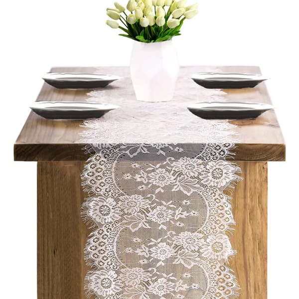 10 stk. Hvide blondebordløbere 14 x 120 tommer til rustik boho-vi