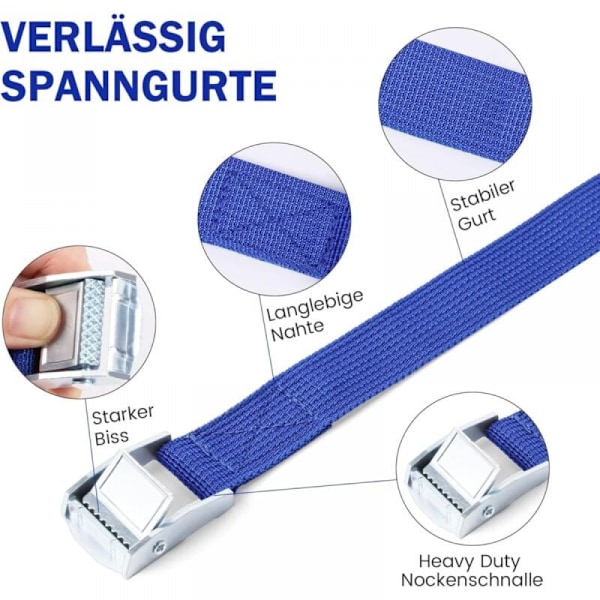 1,5M Spännband - 10 st Ratchetband, Blå, med Rost-