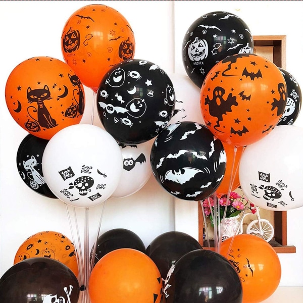 100 Halloween Latex Balloons, 12" Pumpkin Bat Ghost Skeleton Ghos