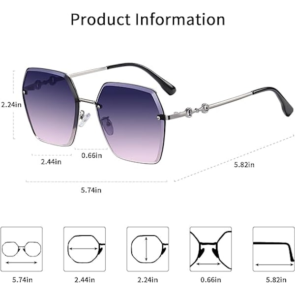 Rimless solbriller til kvinder, oversize polariserede solbriller, mode