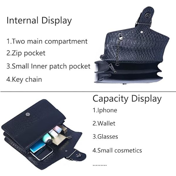 Kvinders Crossbody En Skulder Aften Taske - Slange Print Læder