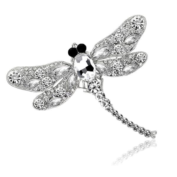 Hvid Dyre Brosche, Dragonfly Brosche, Dyreformet Krystal Brosche