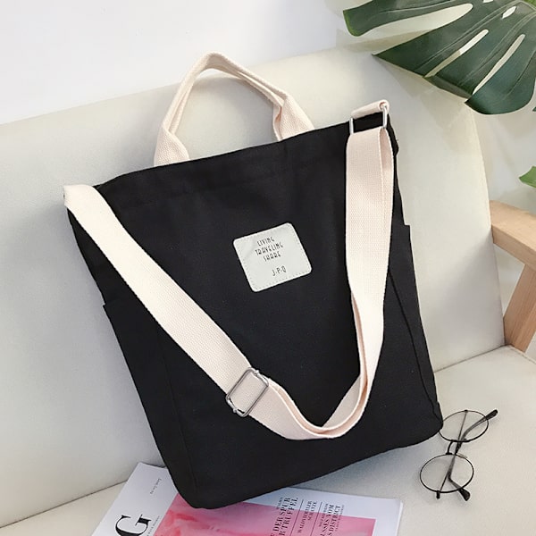 Axelväska i canvas, toteväska i bomull, shoppingväska, crossbodyväska, resväska