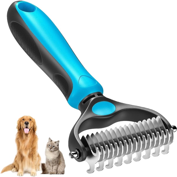 Pet Grooming Brush, Double Sided Shedding and Dematting Undercoat