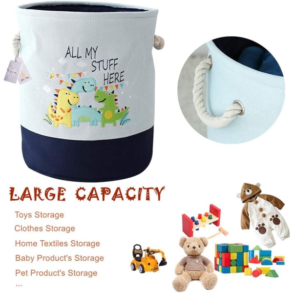 Förvaringskorg för barnrum, hopfällbar tvättkorg Stor Organisera Kläder Leksaksförvaring - Dinosaurie/Blå