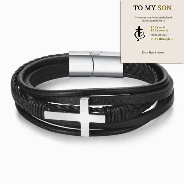 Armbånd til mænd, retro titanium stål kors stjerne multi wrap han