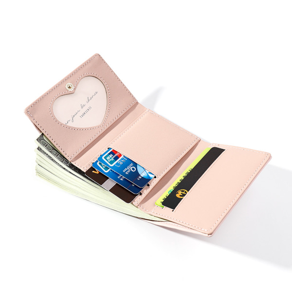 Söt plånbok för kvinnor, läderblockerande liten trippelvikt plånbok med