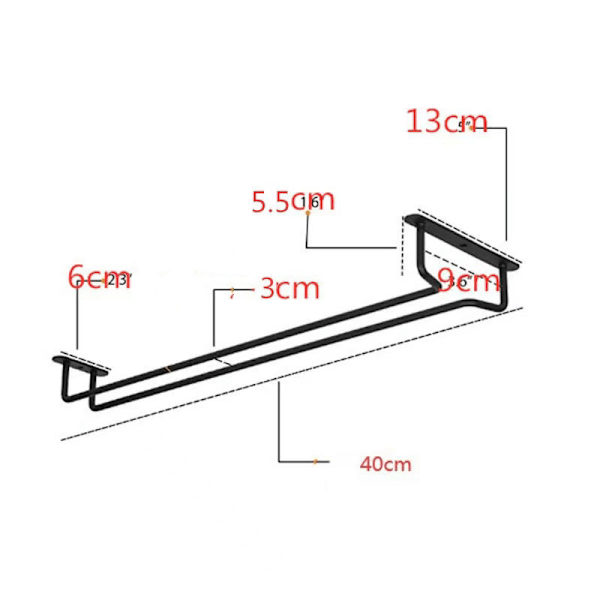 6-pack svart vinglasställ, 40 cm under skåp vinglashållare, Wa