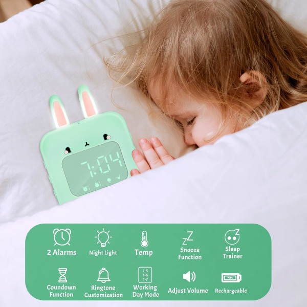 Lasten herätyskello pupulla, digitaalinen kello lapsen makuuhuoneeseen (vihreä