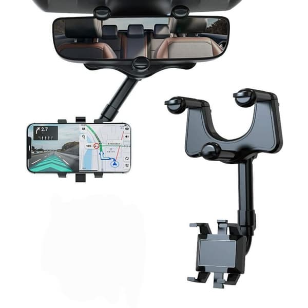 Biltelefonholder for bakspeil, 360° roterbar og sammenleggbar