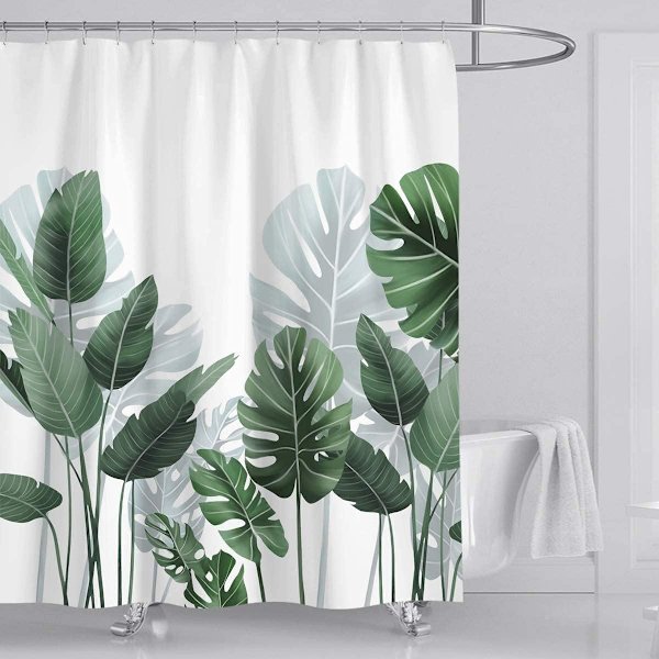 Suojusverho 72” X 72” 12 koukun kanssa, trooppiset vihreät lehdet Bat
