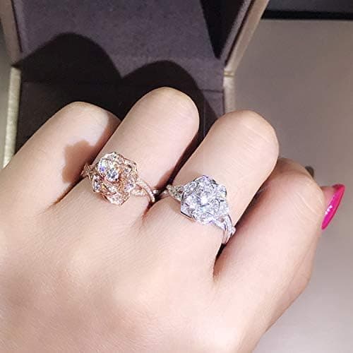 3D Rosringar CZ Simulerade Diamantringar Roséguldfärgade Ringar Rosring