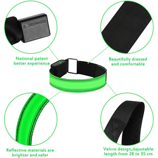 4 stk. LED lysende armbånd, LED reflekterende løbearmbånd, justerbar