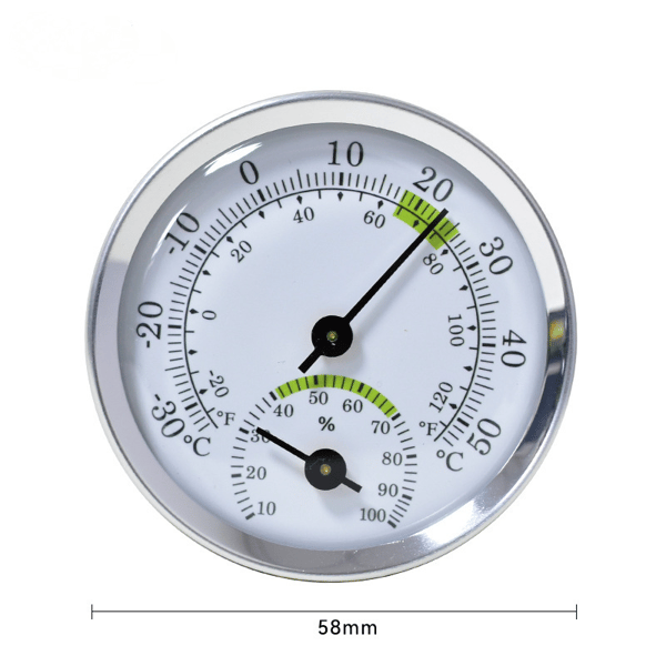 Hygrometer Romtermometer, 2 i 1 Analog Hygrometer og Termometer, Mini Termometer 5.8cm, Sølv Grønn