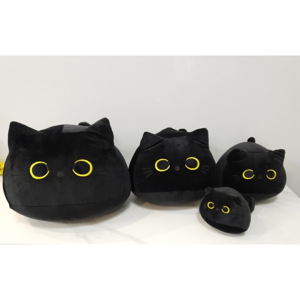 3D Black Cat Plysj Kattepute, Søte katteplysj, Kawaii Stuf
