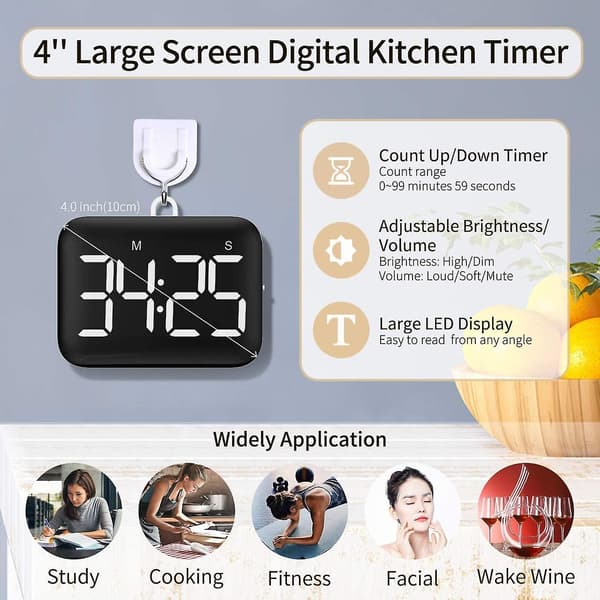 Digital kökstimer 4 tum stor LED-display magnetisk timer med
