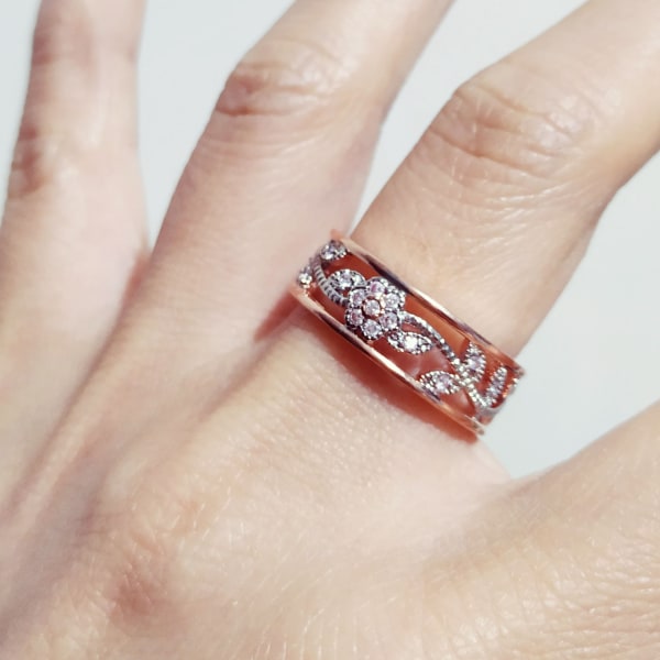 Utsökt kvinnors blommiga ring förslag gåva tvåfärgad diamant juvel