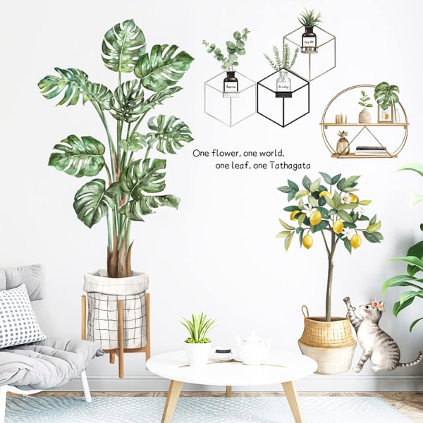 Gröna blad tropiska växter väggdekal, palmträd väggdekal, ca