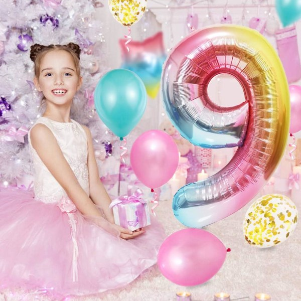 9-årig flickas födelsedagsfest ballong, 9:e födelsedag, rosa nummer 9 ballong
