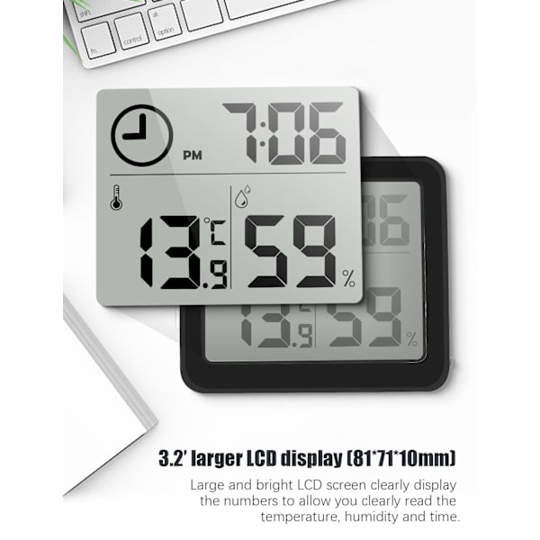 Digitalt termometer/hygrometer 3,2” stor LCD-skærm indendørs