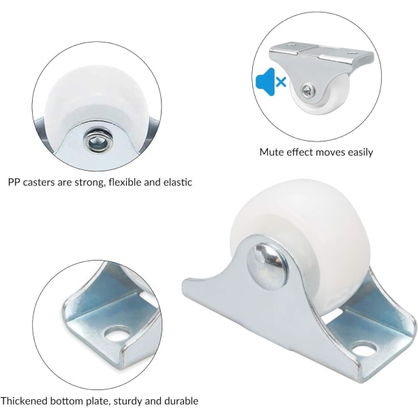 Sett med 25mm Mini Gummi og Plast Hjulsett i en Metall Svivel