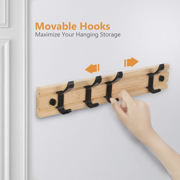 Væg krog med 4 mobile kroge, frakke kroge væg krog til håndklæder, H