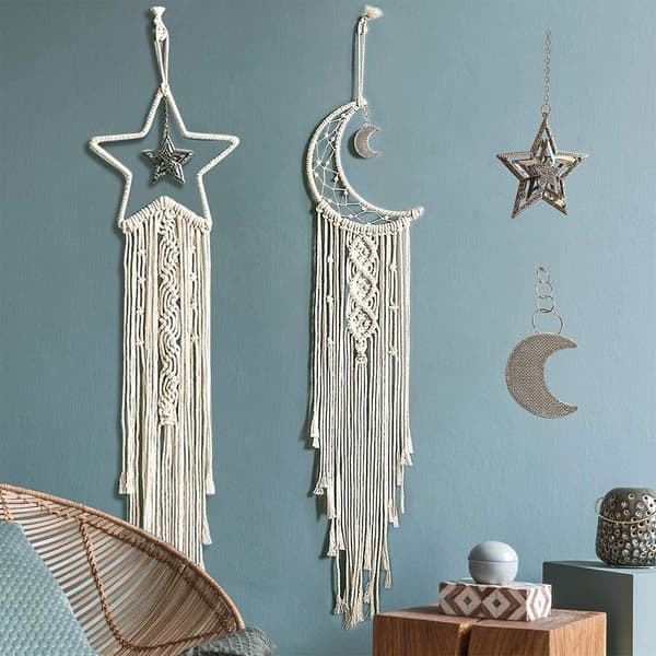 2 kpl Macrame-unelmaverkko LED-valosarjalla Macrame-seinäkoriste